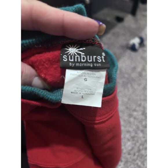 VINTAGE L Sweatshirt Red Bedazzled Christmas Trees SUNBURST Long Sleeve Grandma - Picture 7 of 7